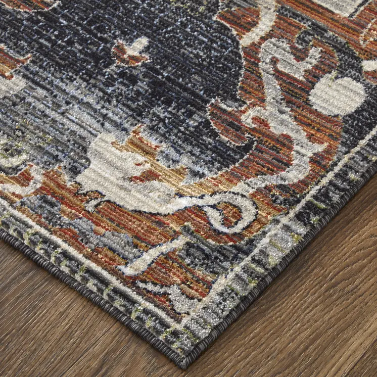 8' Ivory Red And Gray Ikat Runner Rug