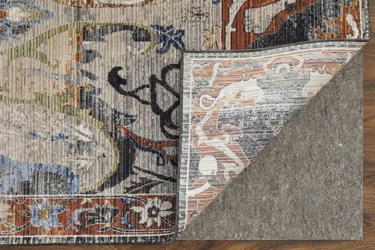 8' Ivory Red And Gray Ikat Runner Rug