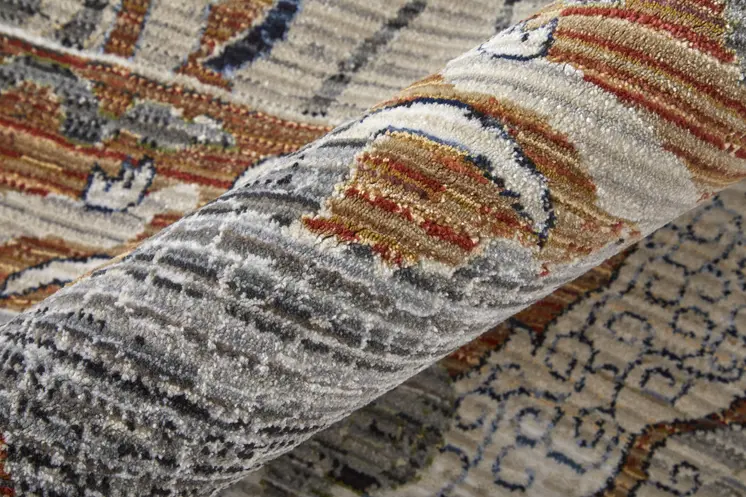 8' Ivory Red And Gray Ikat Runner Rug