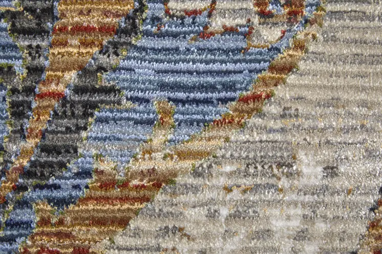 8' Ivory Red And Gray Ikat Runner Rug
