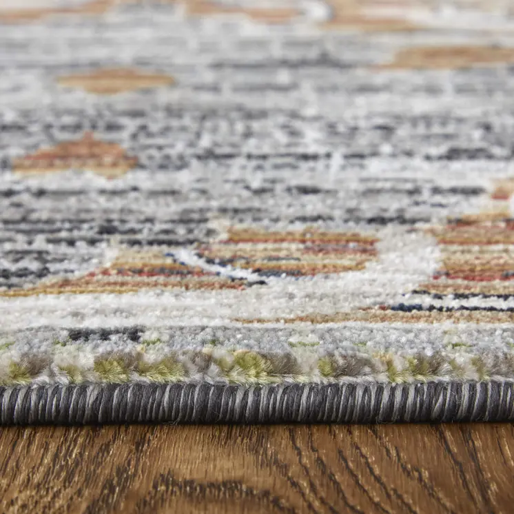 8' Ivory Red And Gray Ikat Runner Rug