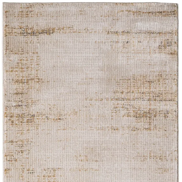 8' Ivory Brown And Tan Abstract Distressed Runner Rug