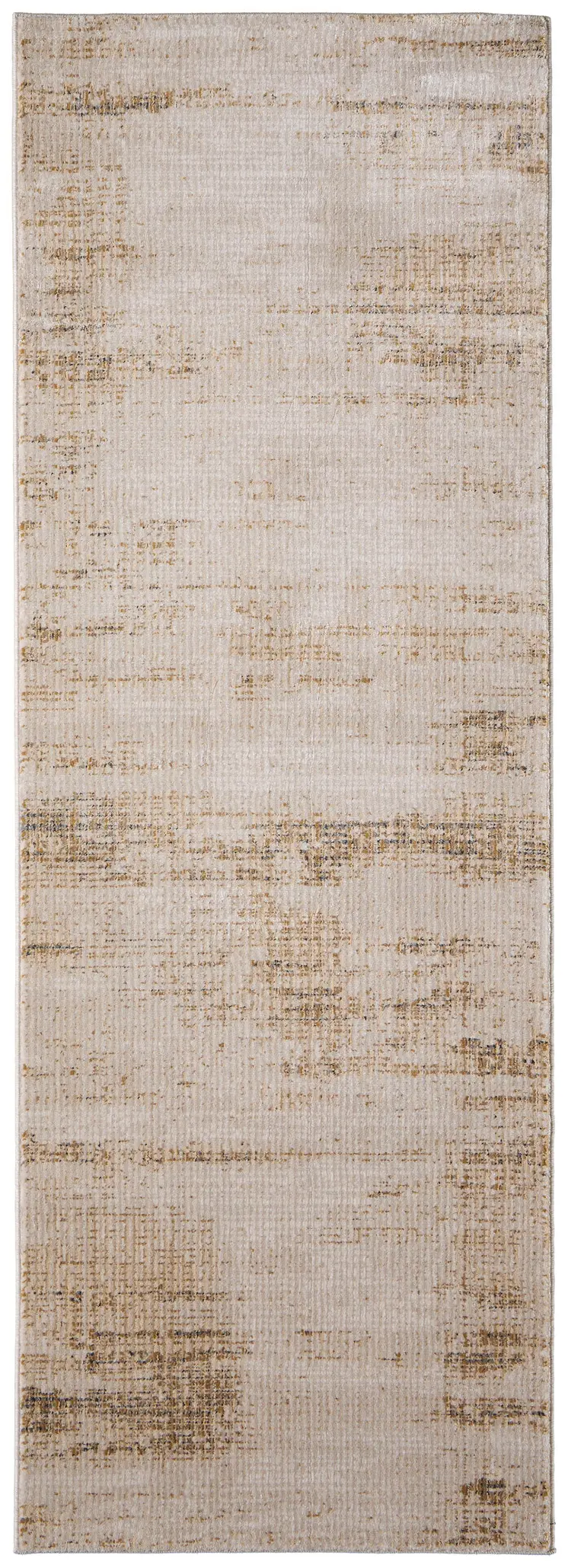 8' Ivory Brown And Tan Abstract Distressed Runner Rug