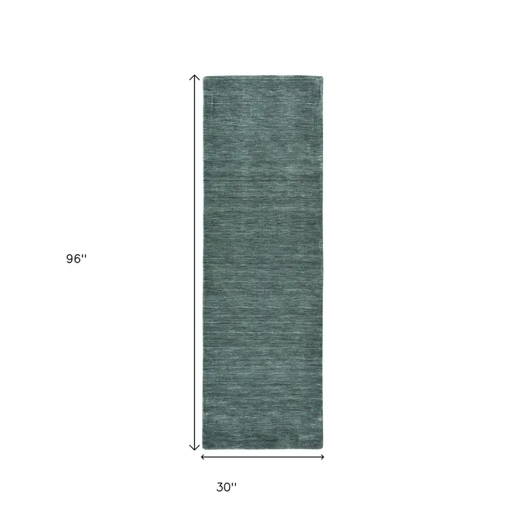 8' Green And White Hand Woven Runner Rug