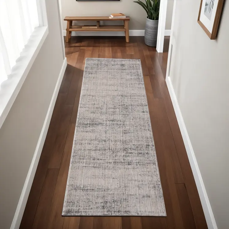 8' Gray Ivory And Taupe Runner Rug