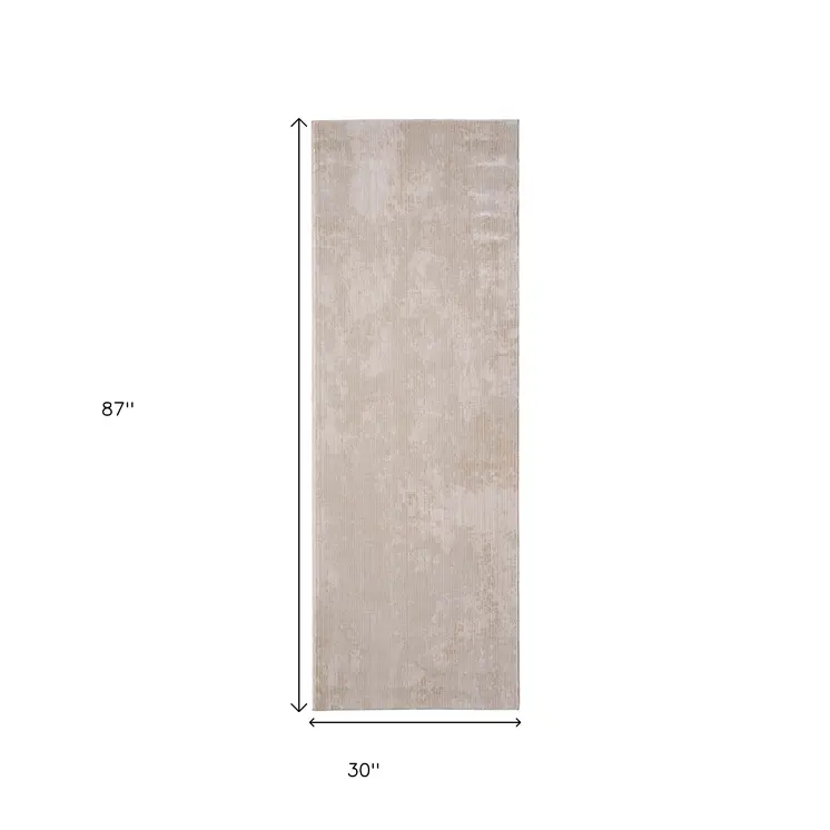 8' Gray Ivory And Brown Abstract Runner Rug