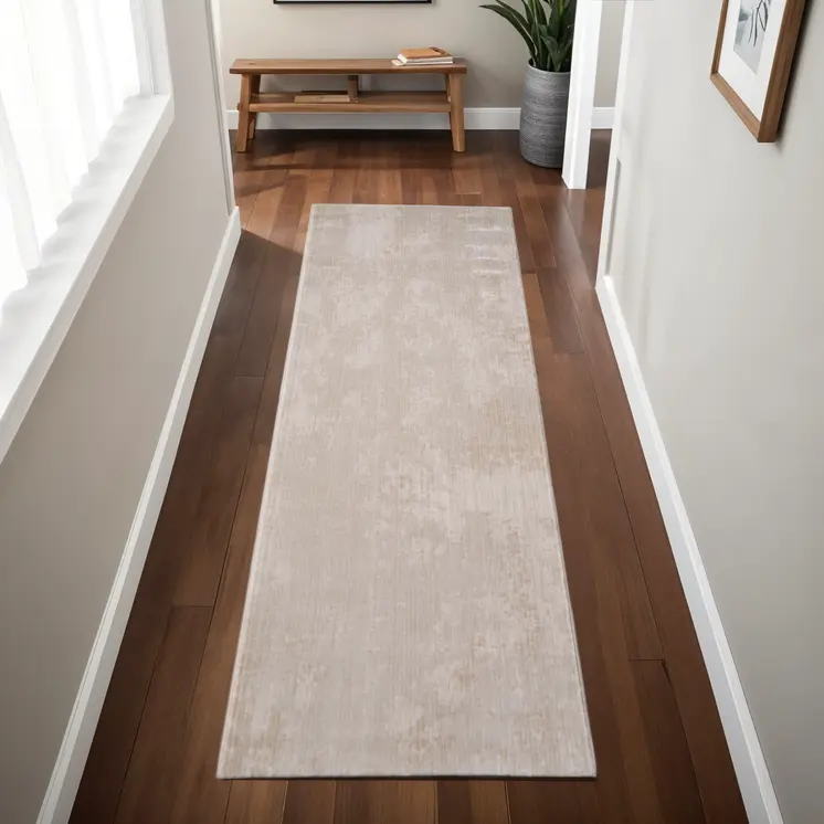 8' Gray Ivory And Brown Abstract Runner Rug