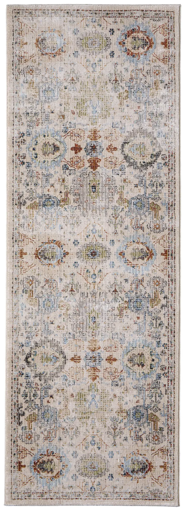 8' Tan Blue And Red Floral Runner Rug