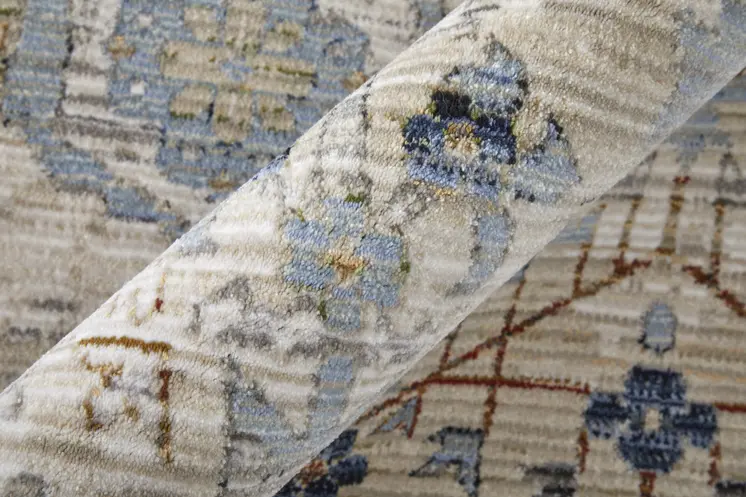 8' Tan Blue And Red Floral Runner Rug