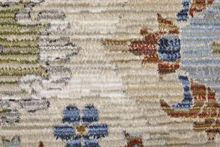 8' Tan Blue And Red Floral Runner Rug