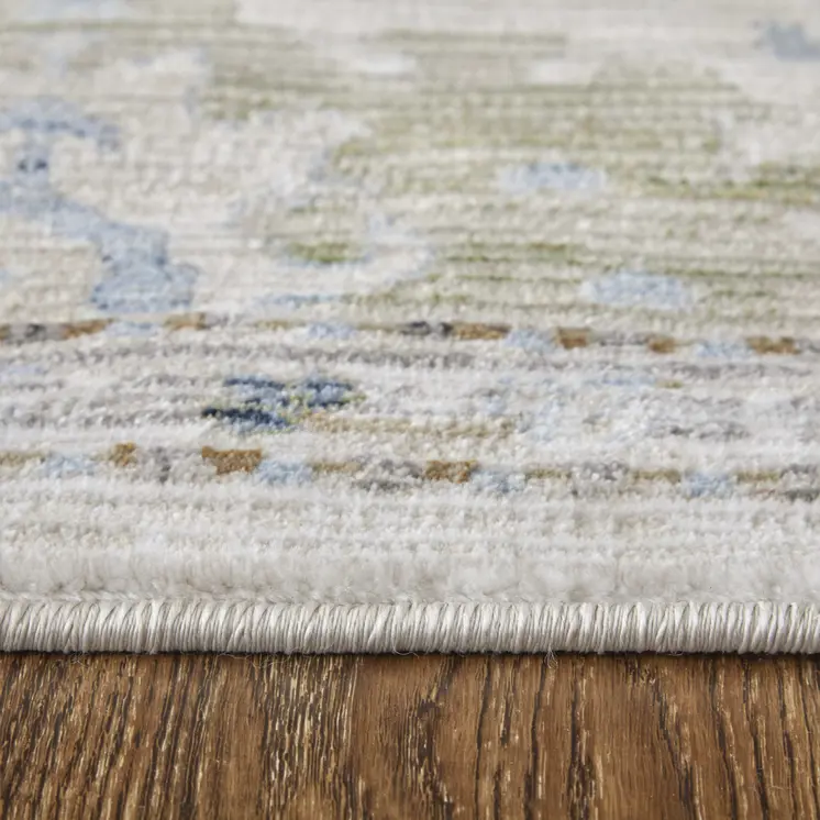 8' Tan Blue And Red Floral Runner Rug