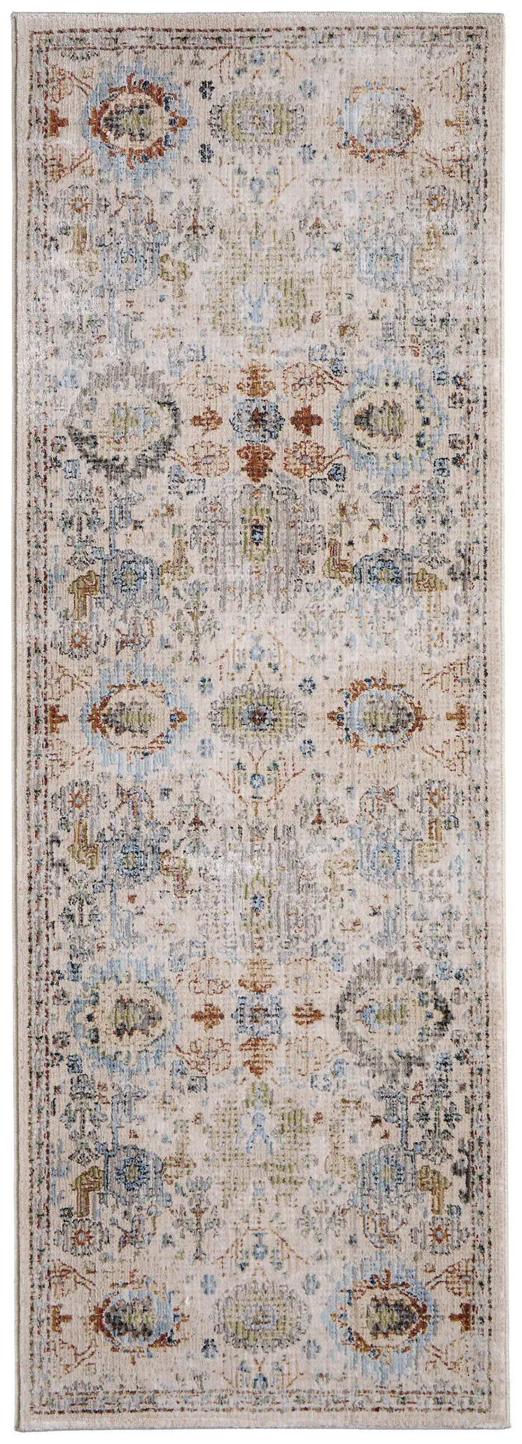 8' Tan Blue And Red Floral Runner Rug