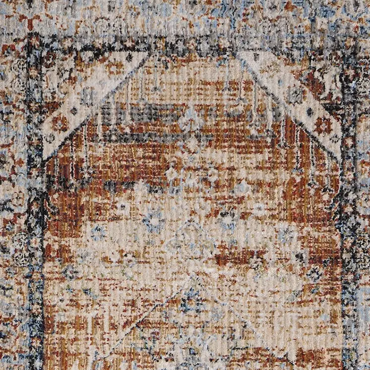 8' Ivory Red And Blue Abstract Distressed Runner Rug