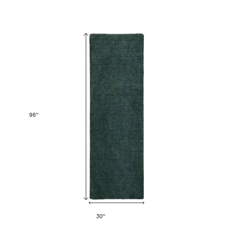 8' Green Hand Woven Runner Rug