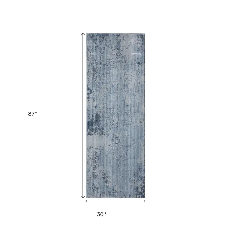 8' Blue And Black Abstract Runner Rug