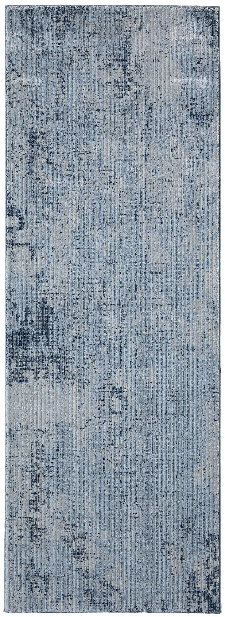 8' Blue And Black Abstract Runner Rug