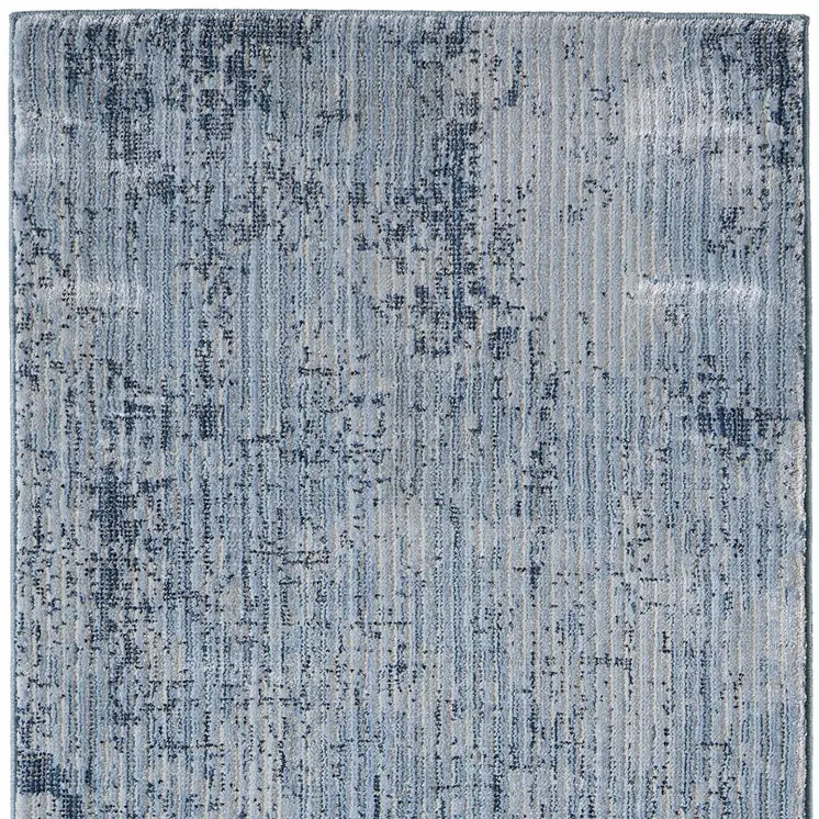 8' Blue And Black Abstract Runner Rug
