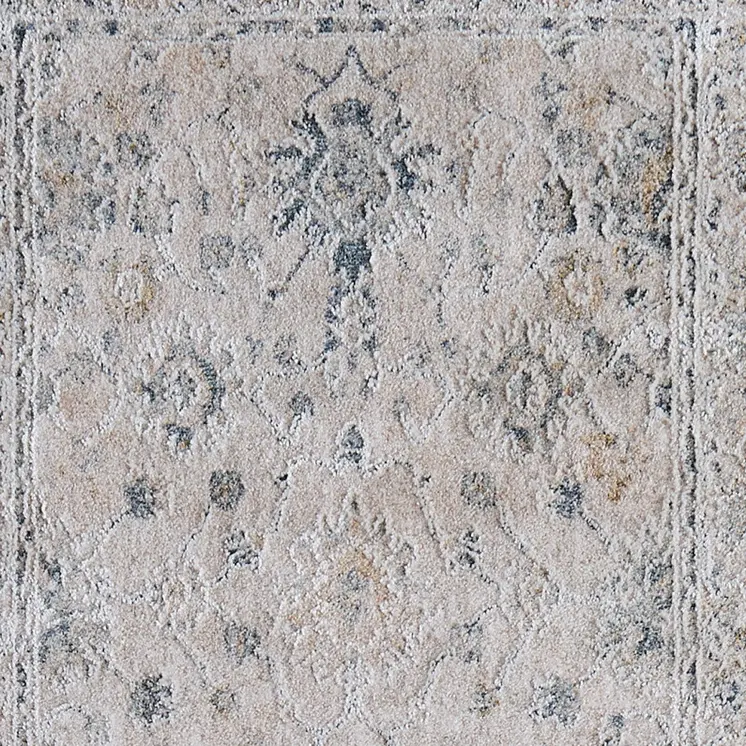 8' Ivory Taupe And Blue Floral Distressed Runner Rug With Fringe