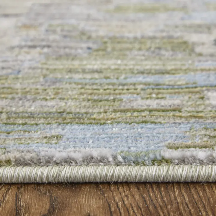 8' Green Ivory And Blue Floral Distressed Runner Rug