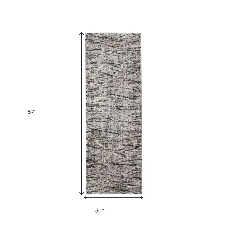 8' Gray Ivory And Tan Abstract Runner Rug