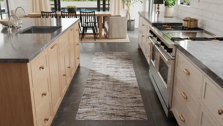 8' Gray Ivory And Tan Abstract Runner Rug