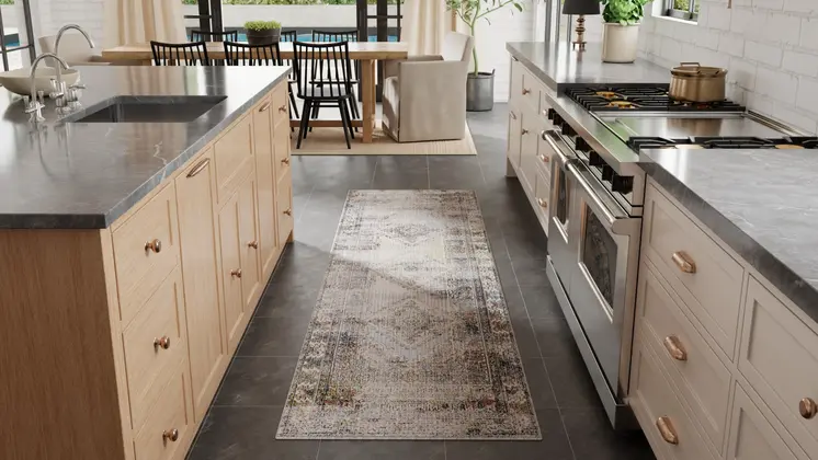 8' Gray Red And Blue Abstract Distressed Runner Rug