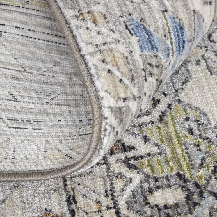 8' Gray Red And Blue Abstract Distressed Runner Rug