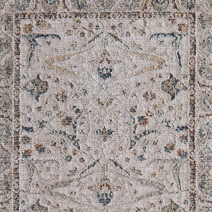 8' Ivory Blue And Red Ikat Distressed Runner Rug With Fringe
