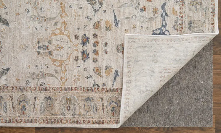 8' Ivory Blue And Red Ikat Distressed Runner Rug With Fringe