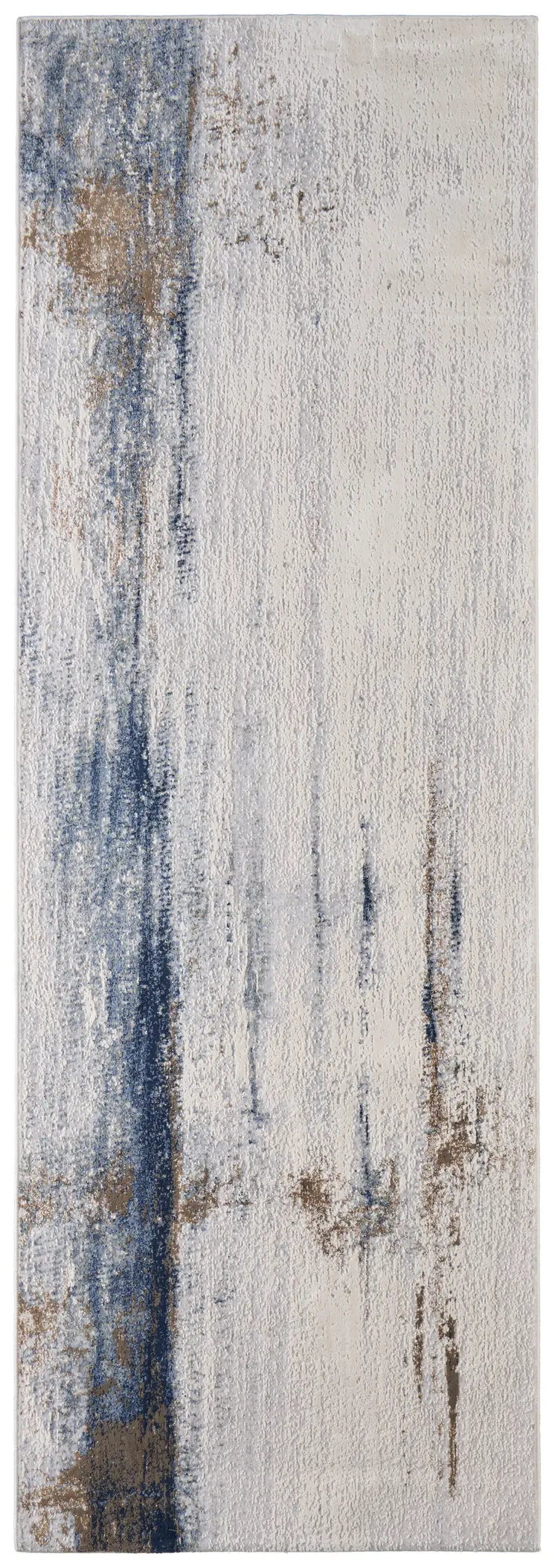 8' Ivory Blue And Brown Abstract Runner Rug