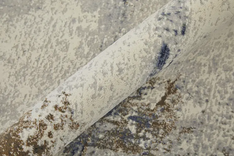 8' Ivory Blue And Brown Abstract Runner Rug