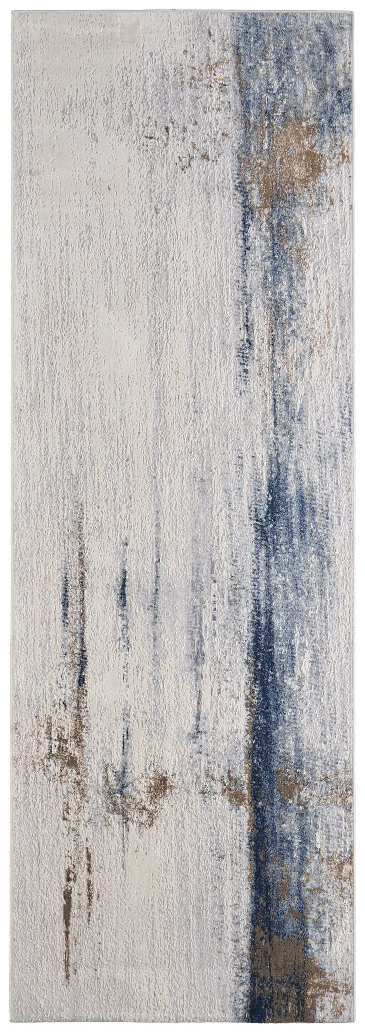 8' Ivory Blue And Brown Abstract Runner Rug