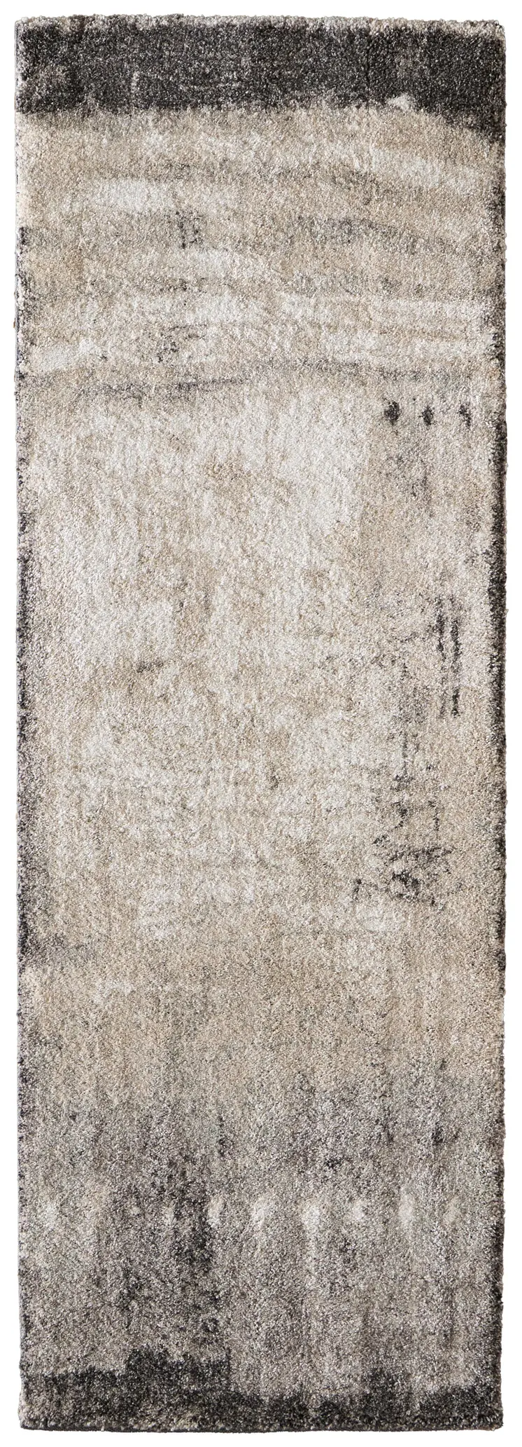 8' Gray Ivory And Taupe Abstract Distressed Runner Rug