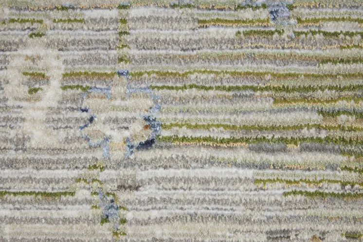8' Ivory Green And Blue Abstract Distressed Runner Rug