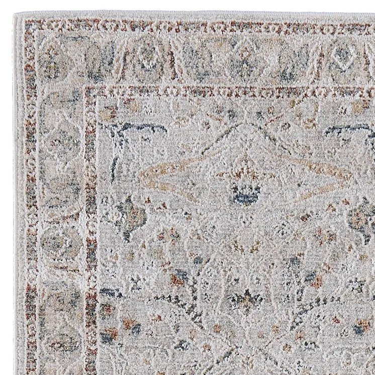 8' Ivory Blue And Taupe Ikat Distressed Runner Rug With Fringe