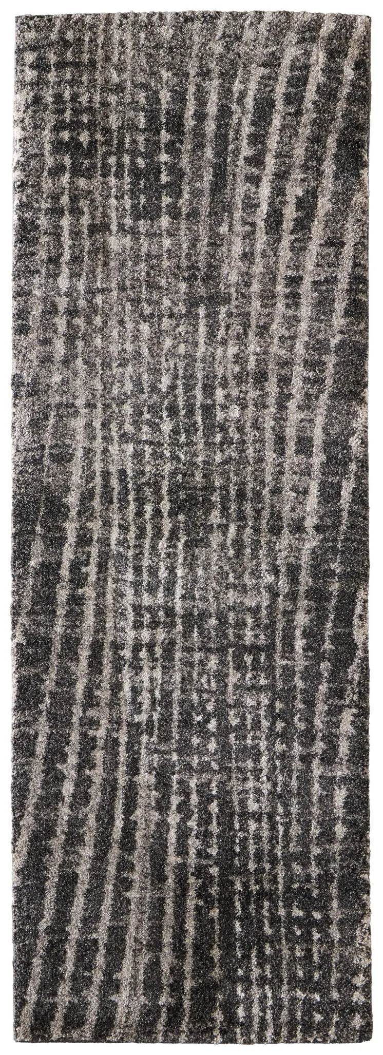 8' Black Gray And Ivory Abstract Runner Rug