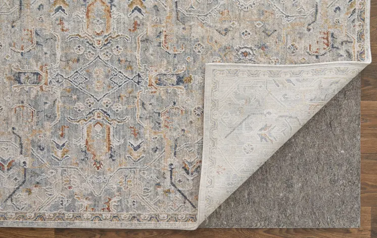 8' Ivory Blue And Tan Abstract Distressed Runner Rug With Fringe