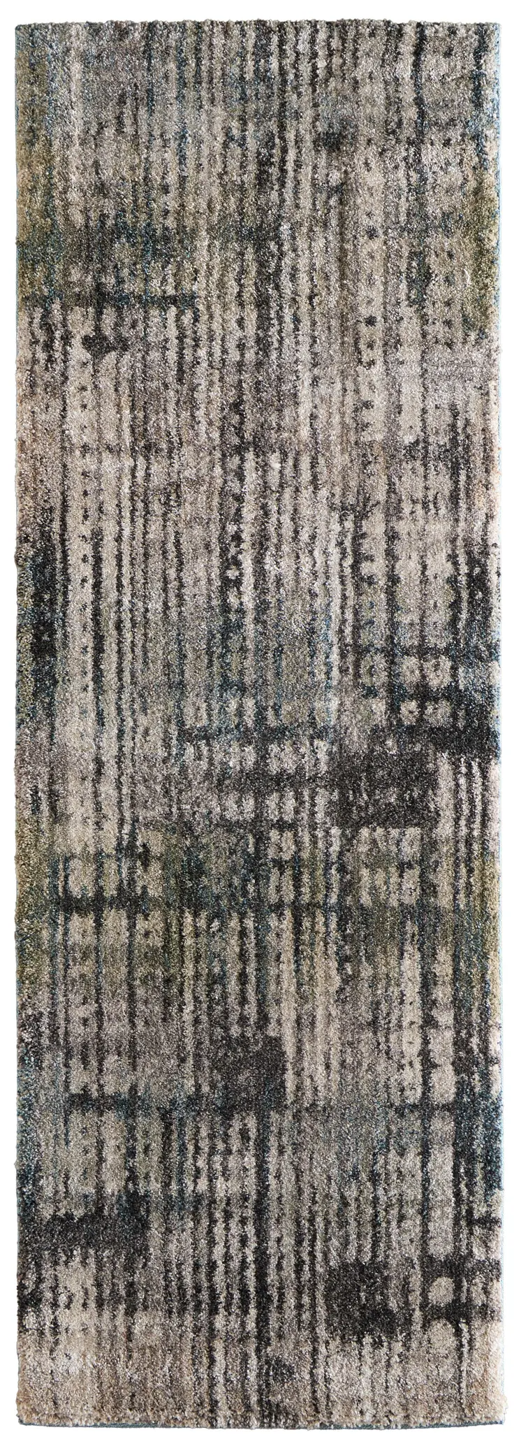 8' Gray Black And Ivory Abstract Distressed Runner Rug