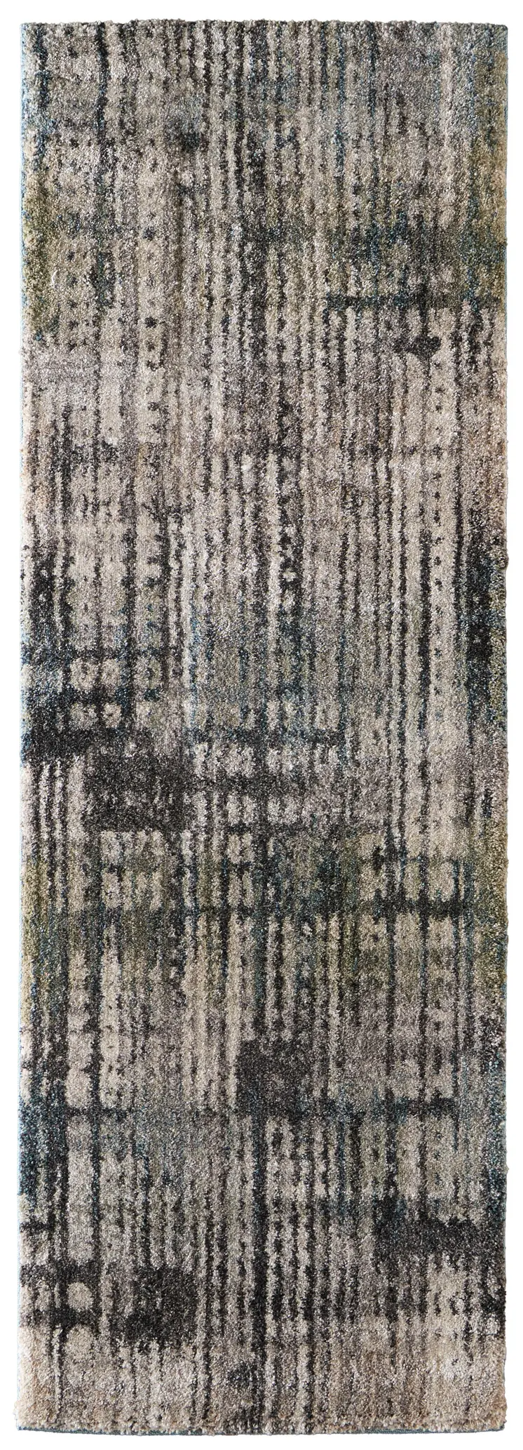 8' Gray Black And Ivory Abstract Distressed Runner Rug