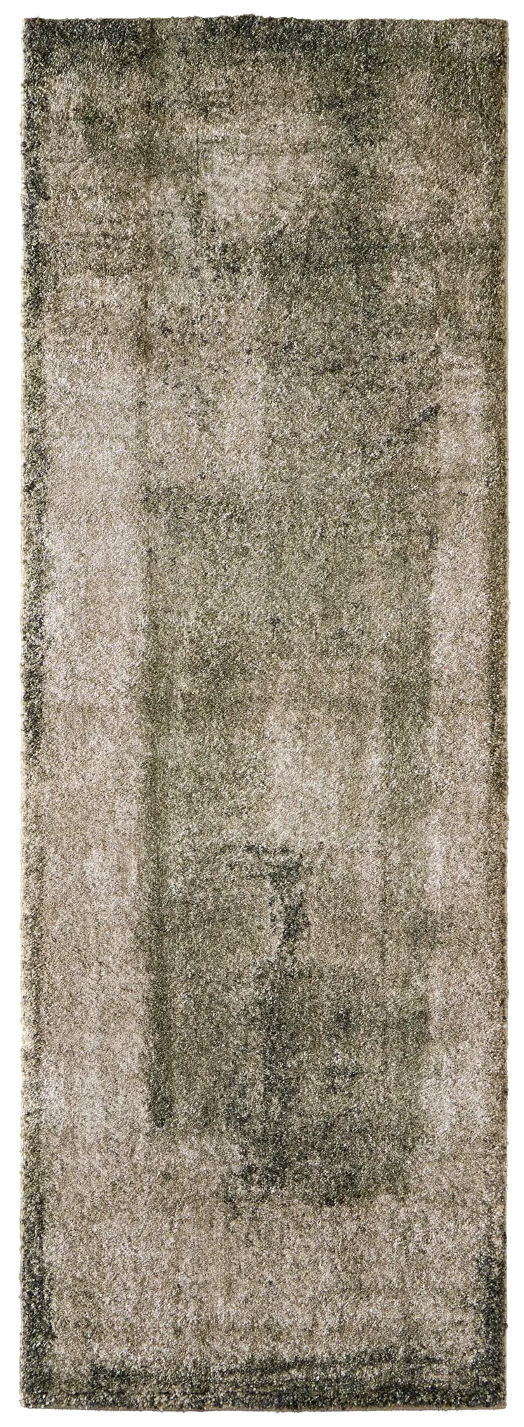 8' Green And Tan Abstract Distressed Runner Rug