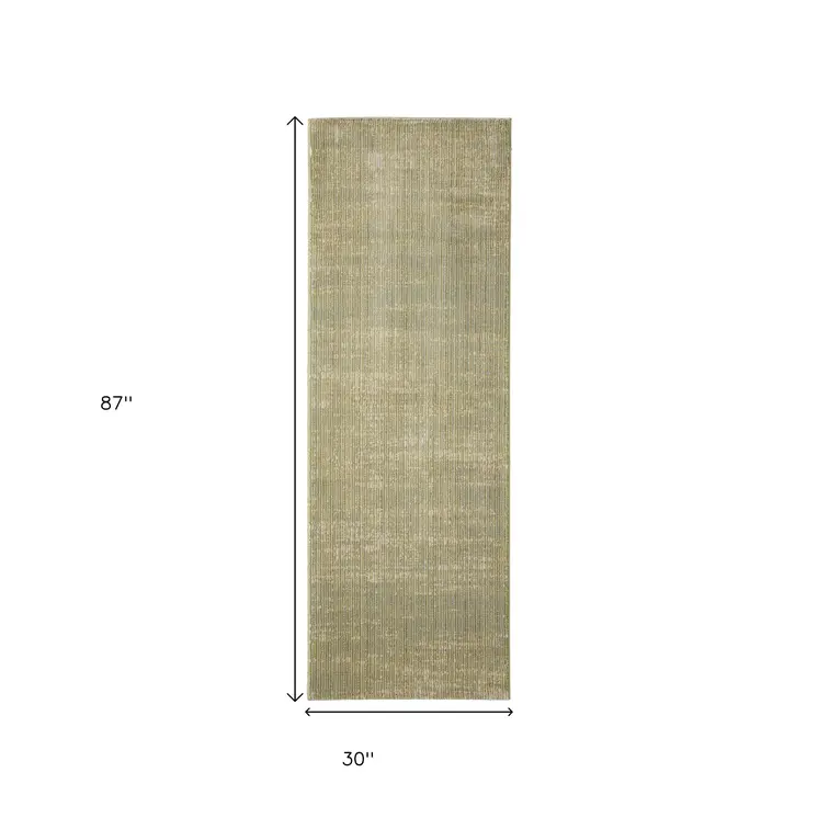 8' Green And Tan Runner Rug