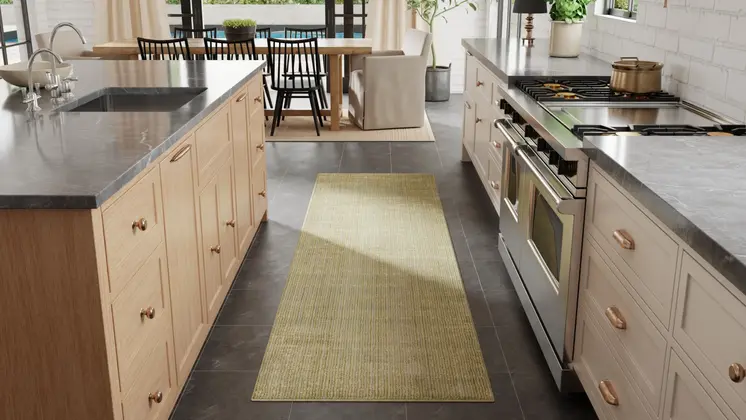 8' Green And Tan Runner Rug
