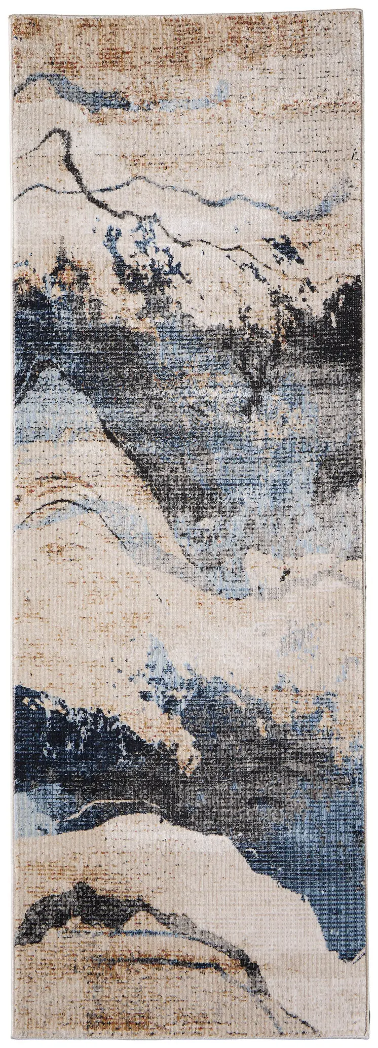 8' Tan Blue And Gray Abstract Runner Rug