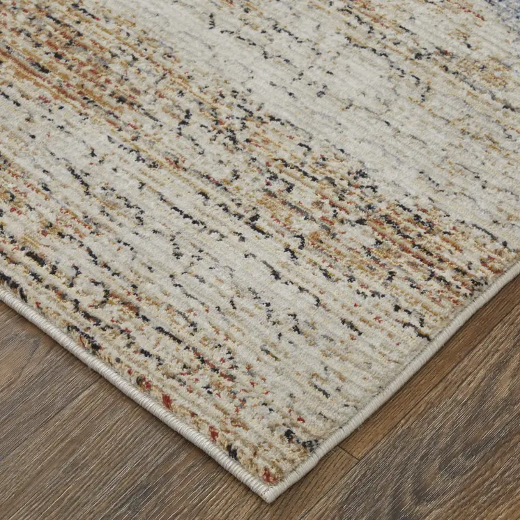8' Tan Blue And Gray Abstract Runner Rug