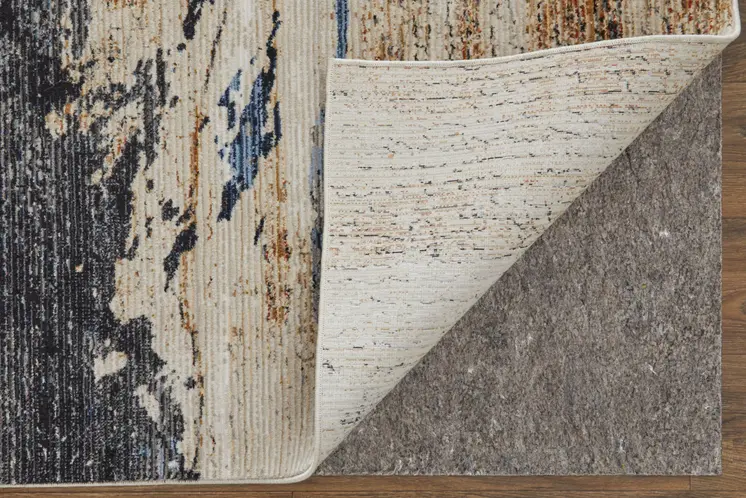 8' Tan Blue And Gray Abstract Runner Rug