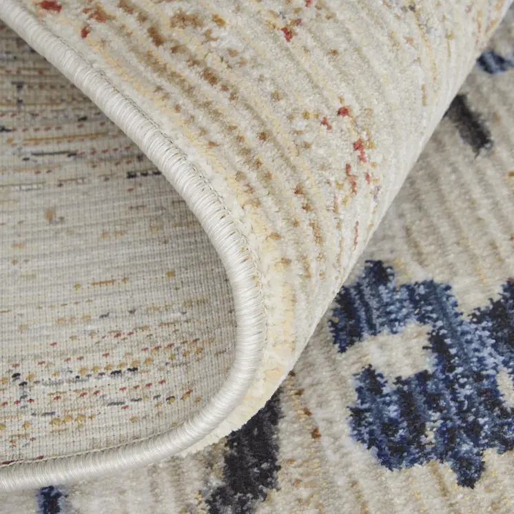 8' Tan Blue And Gray Abstract Runner Rug