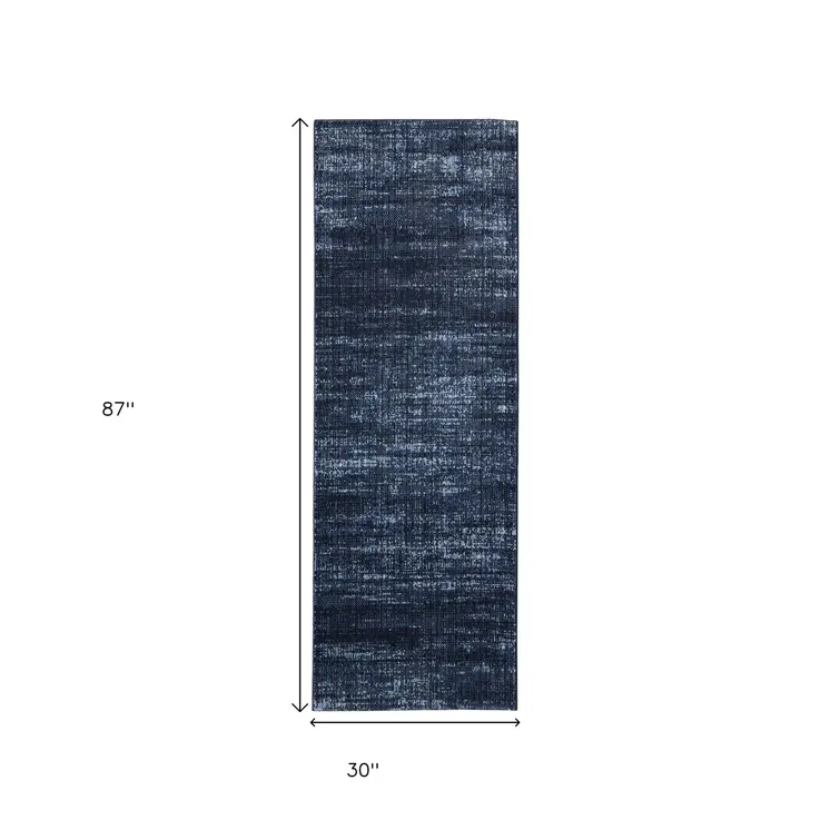 8' Blue And Black Runner Rug