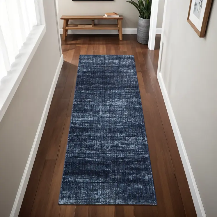 8' Blue And Black Runner Rug