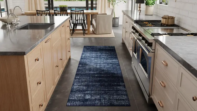 8' Blue And Black Runner Rug