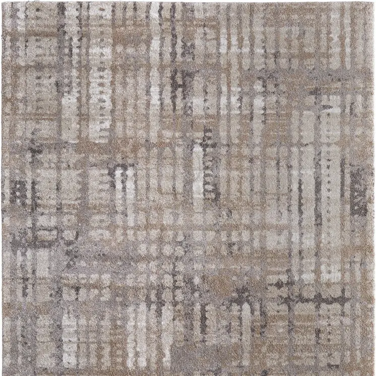 8' X 10' Brown Tan And Ivory Abstract Distressed Area Rug